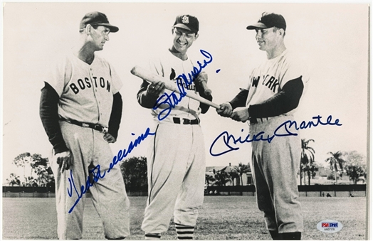 Ted Williams, Mickey Mantle, and Stan Musial Multi-Signed B&W Photo (PSA/DNA 10)